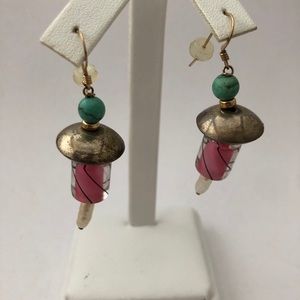 Bead earrings w glass, pearl and silver disc